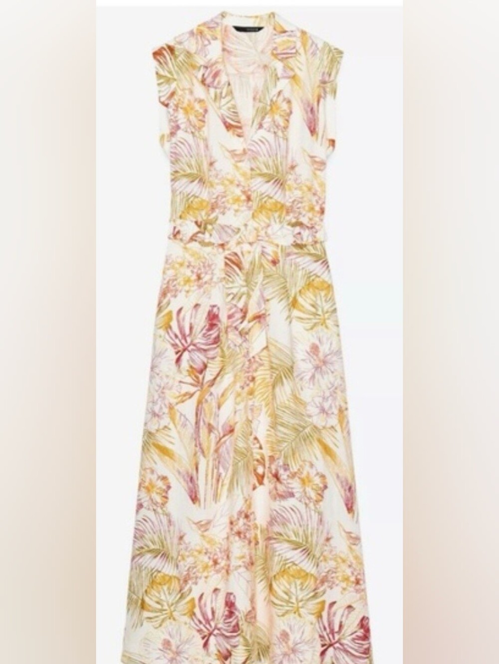Zara Limited Edition Cream Maxi Dress with Pink & Yellow Floral Print